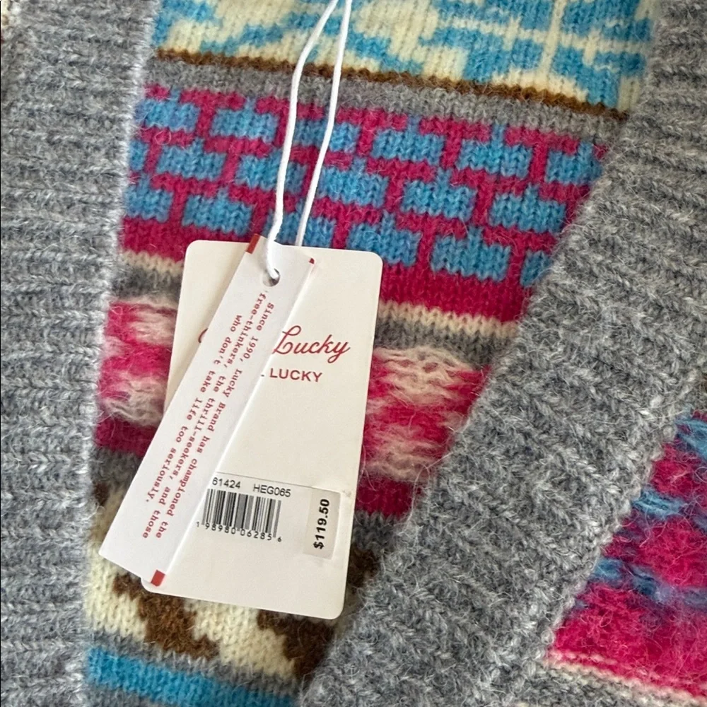 NWT Lucky Brand Fair Isle Knit Cardigan Sweater Small Colorful Stripe Wool Blend